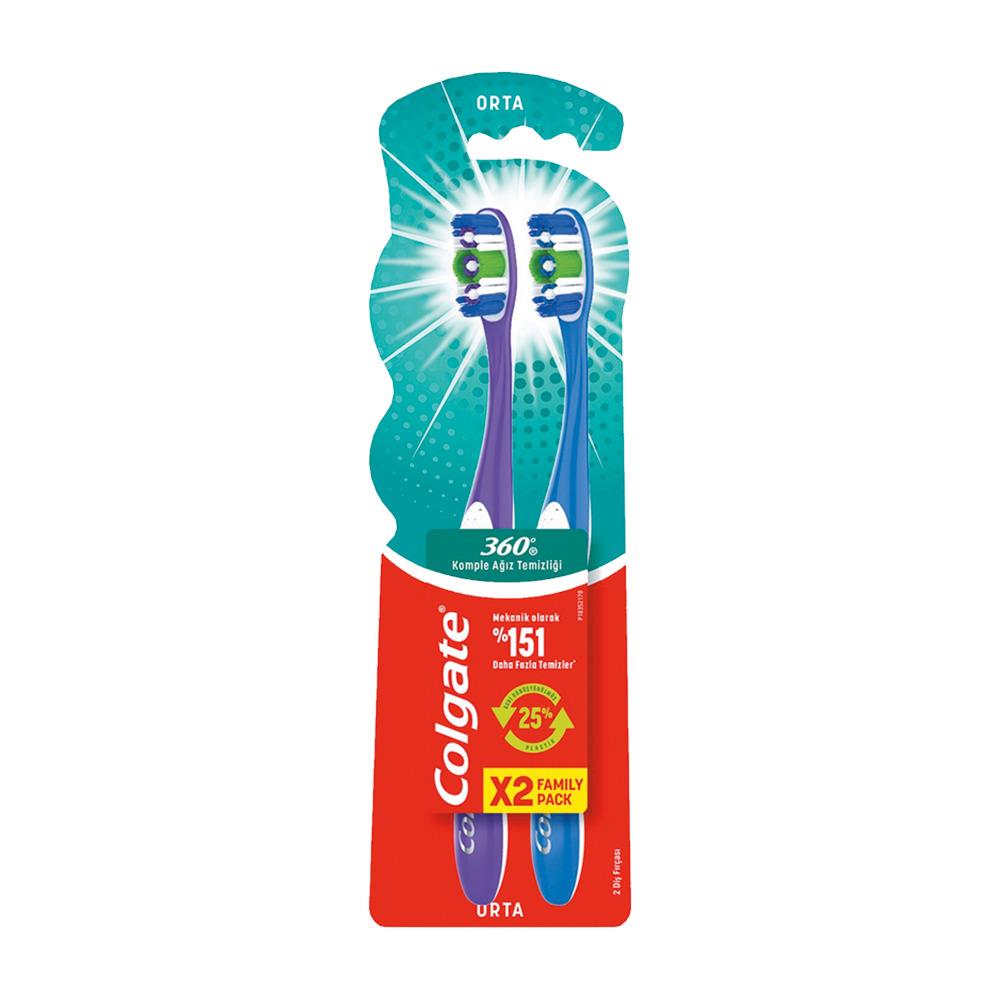 Colgate 360 Komple Ağız Temizliği Çok Yönlü Koruma Orta Diş Fırçası 1+1